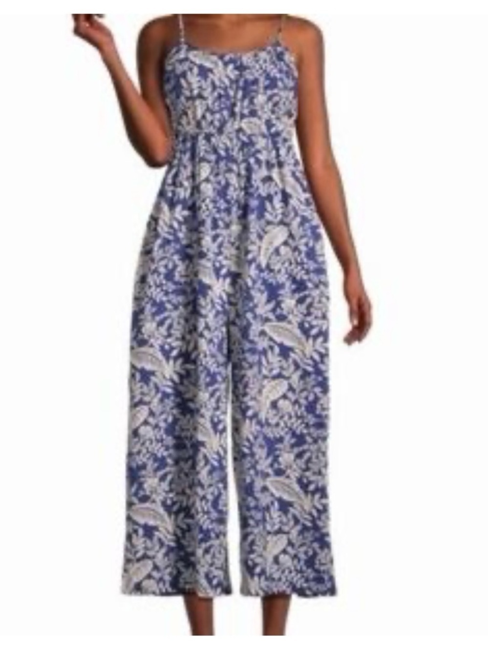 Cost Plus World Market Blue and White Floral Jumpsuit